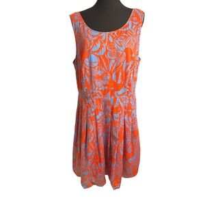 Talbots Womens Orange Blue Tropical Floral Cotton Fit & Flare Dress Size 16